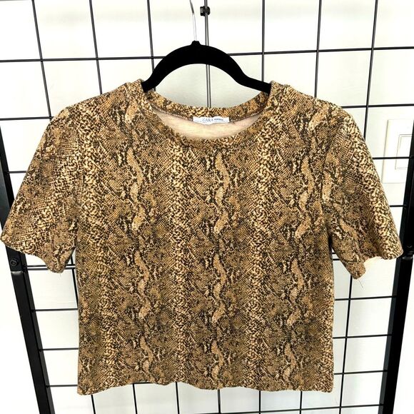 Zara Trafaluc cropped snakeskin print tee EUC - Picture 1 of 10